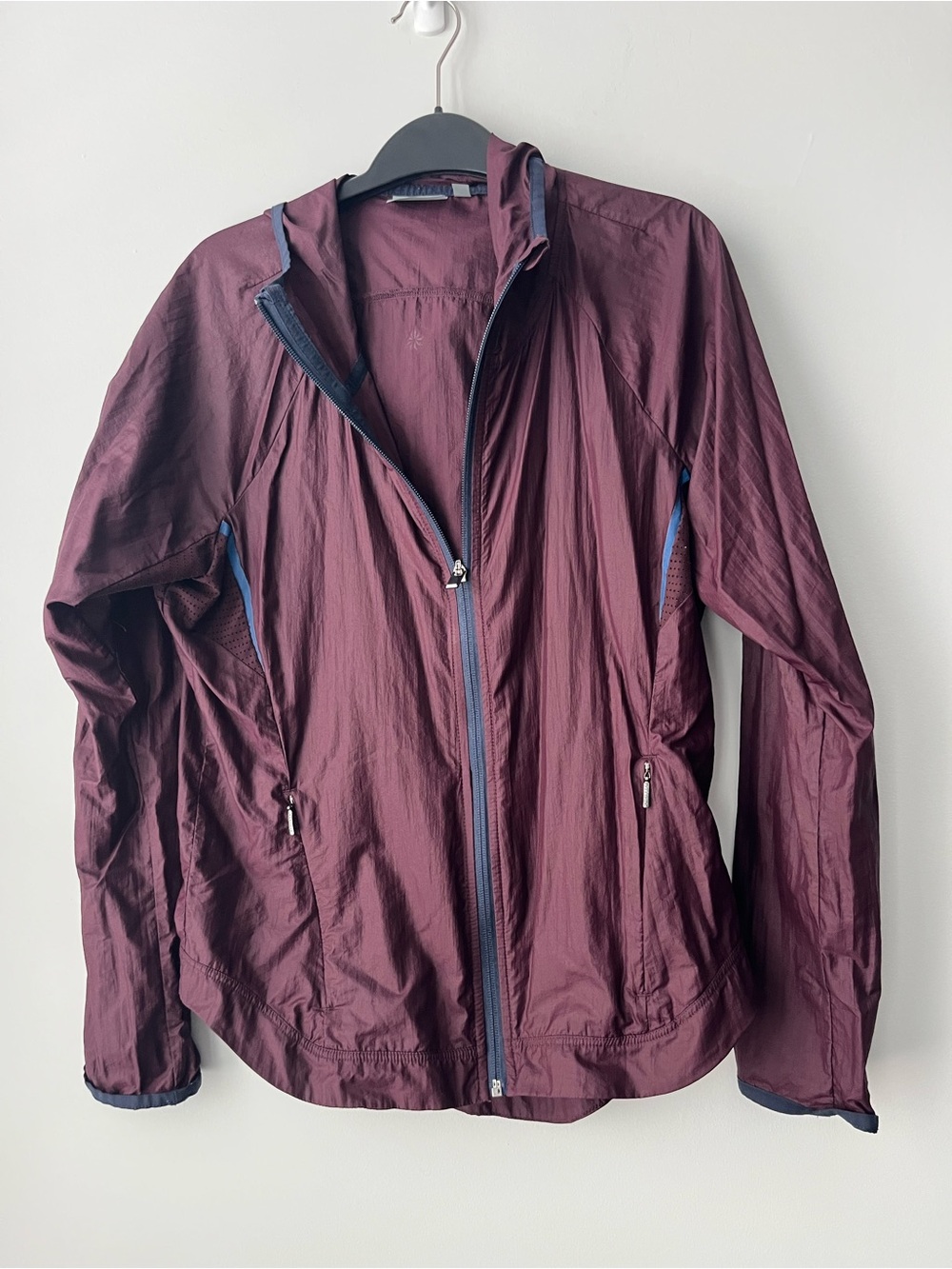 Athleta Plum Hooded Utility Jacket with Navy Accents